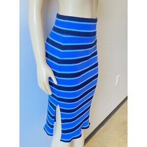 Aerie Ribbed Slit Blue Striped Midi High Waisted Pencil Skirt Small